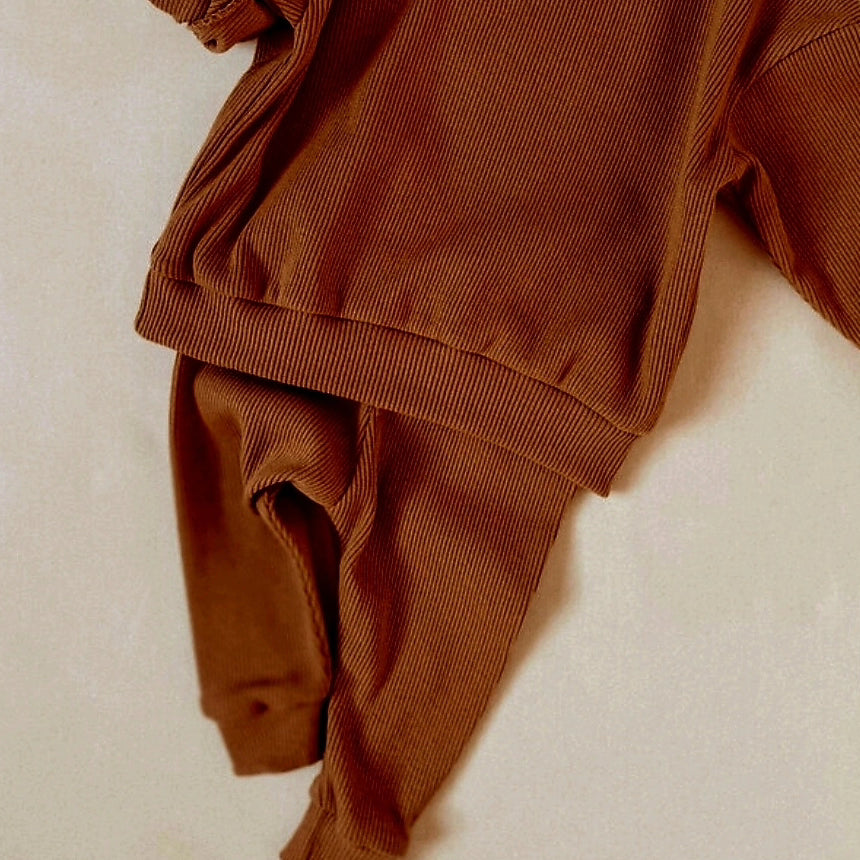Organic Cotton Sweater & Jogger Set - Brown