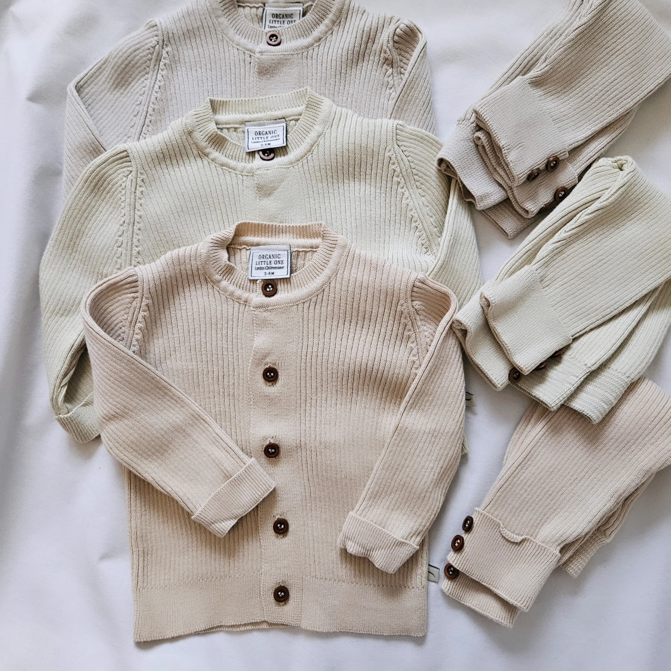 Organic Cotton Greige Knitted Baby Cardigan & Trouser Set