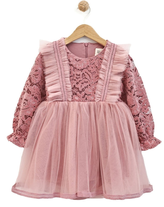 Lace & Tulle Girls Dress Rose Pink