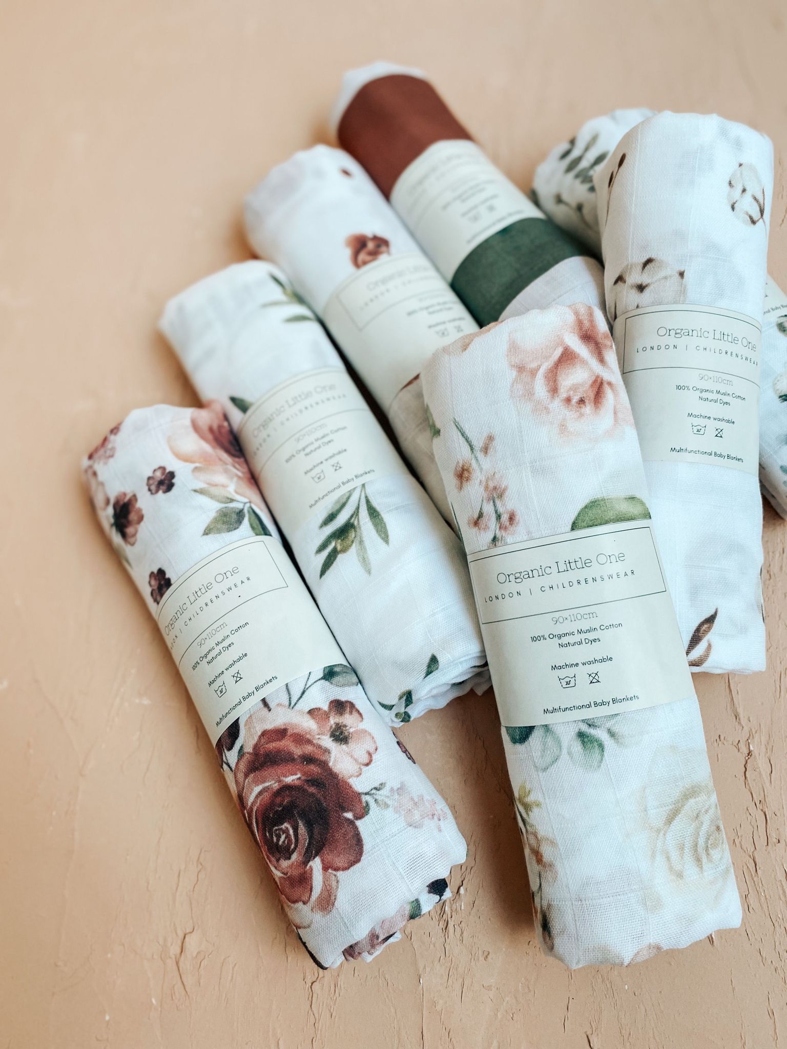 English Rose Print Organic Muslin Cotton Baby Blanket 90X110cm - Organic little one