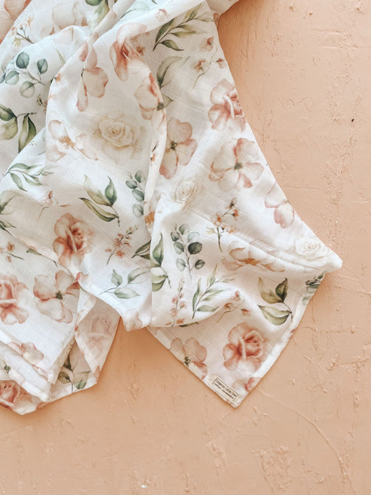 English Rose Print Organic Muslin Cotton Baby Blanket 90X110cm - Organic little one