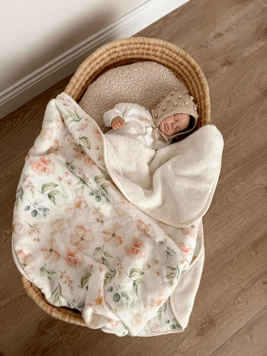 FLoral Print Double Sided Muslin & Fleeced Baby Blanket - Organic little one