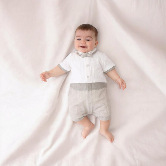 Luxury Cotton Bow Tie Romper - Sage Green - Organic little one