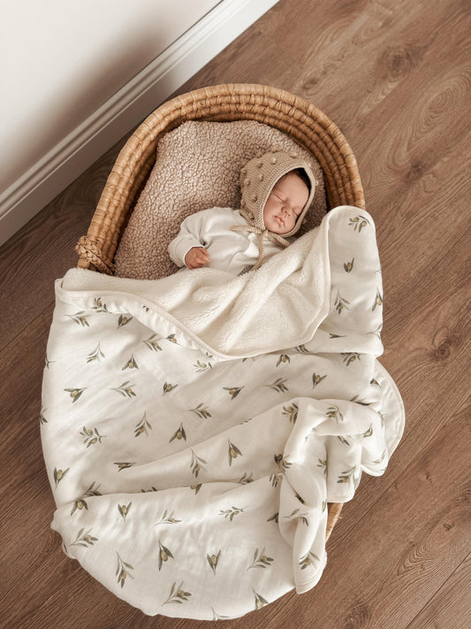 OLIVE Print Double Sided Muslin & Fleeced Baby Blanket - Organic little one