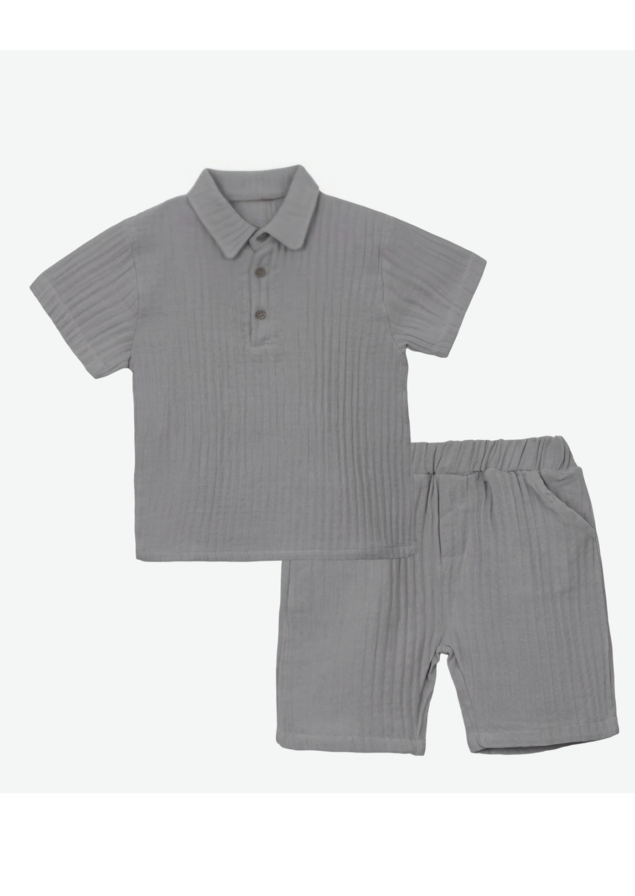 Organic Muslin Cotton Grey Polo & Shorts Set (2-6 Years)