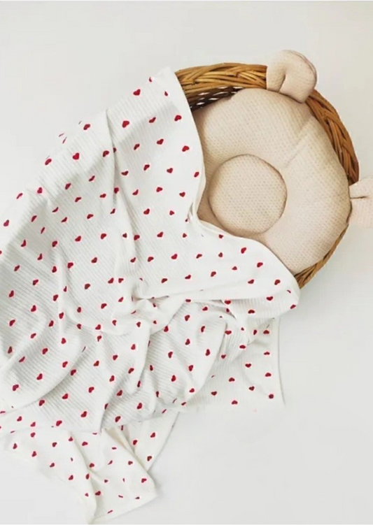 Little Love Hearts Blanket Organic Cotton Baby Blanket – Red Hearts (80x90cm)