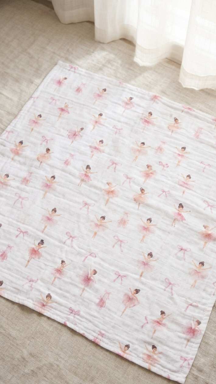 Ballerina Extra Large Organic Muslin Blanket – GOTS Certified (90x110cm)