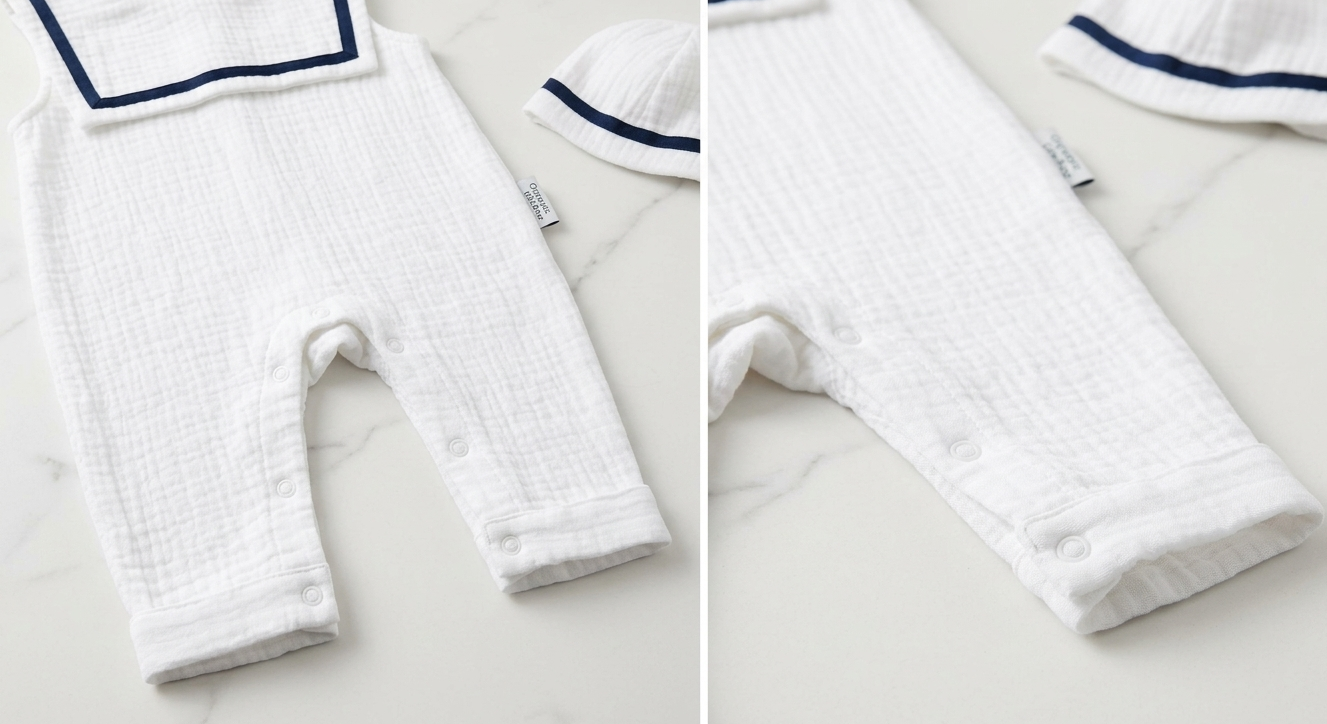 The First Voyage Sailor Romper & Bonnet Set – Navy Trim