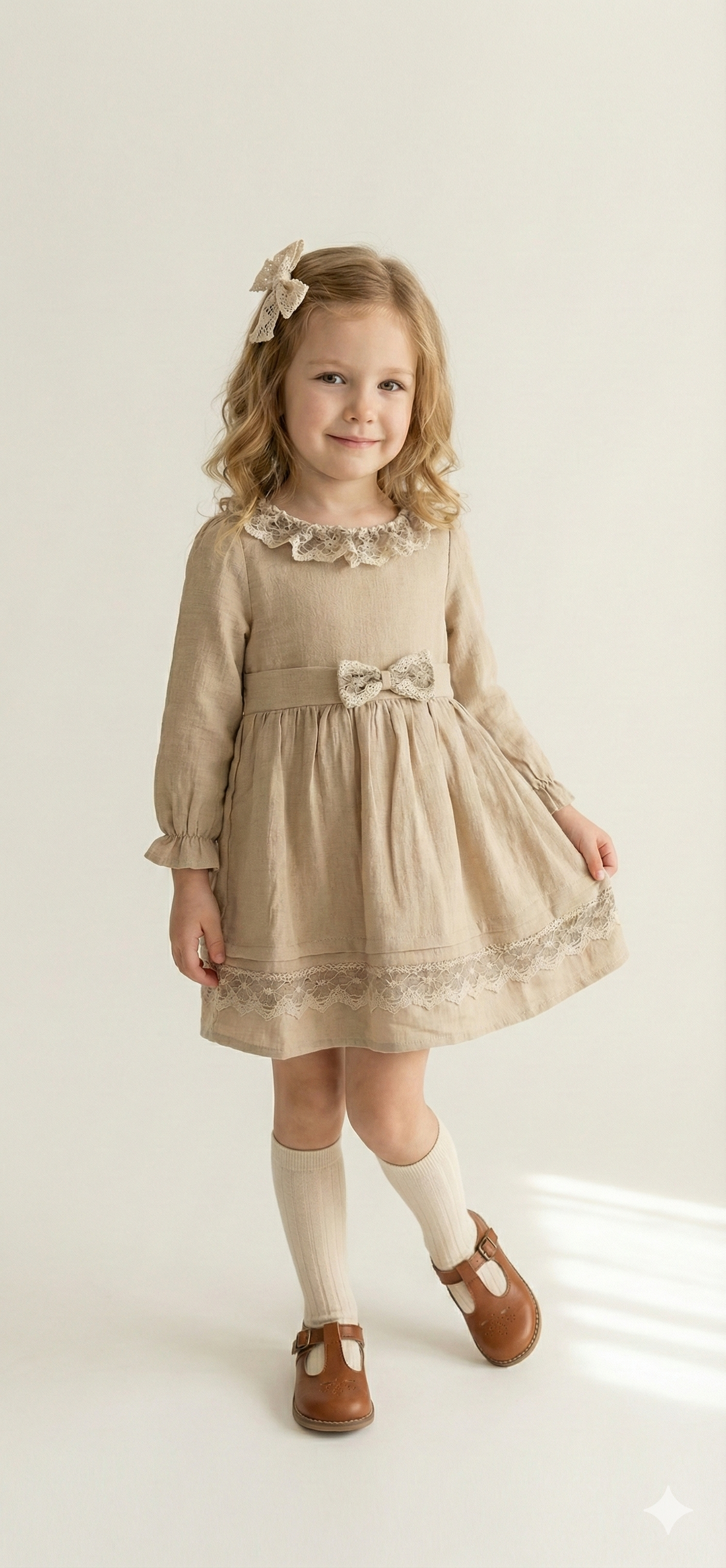 Lace Trim Muslin Dress Natural Oat
