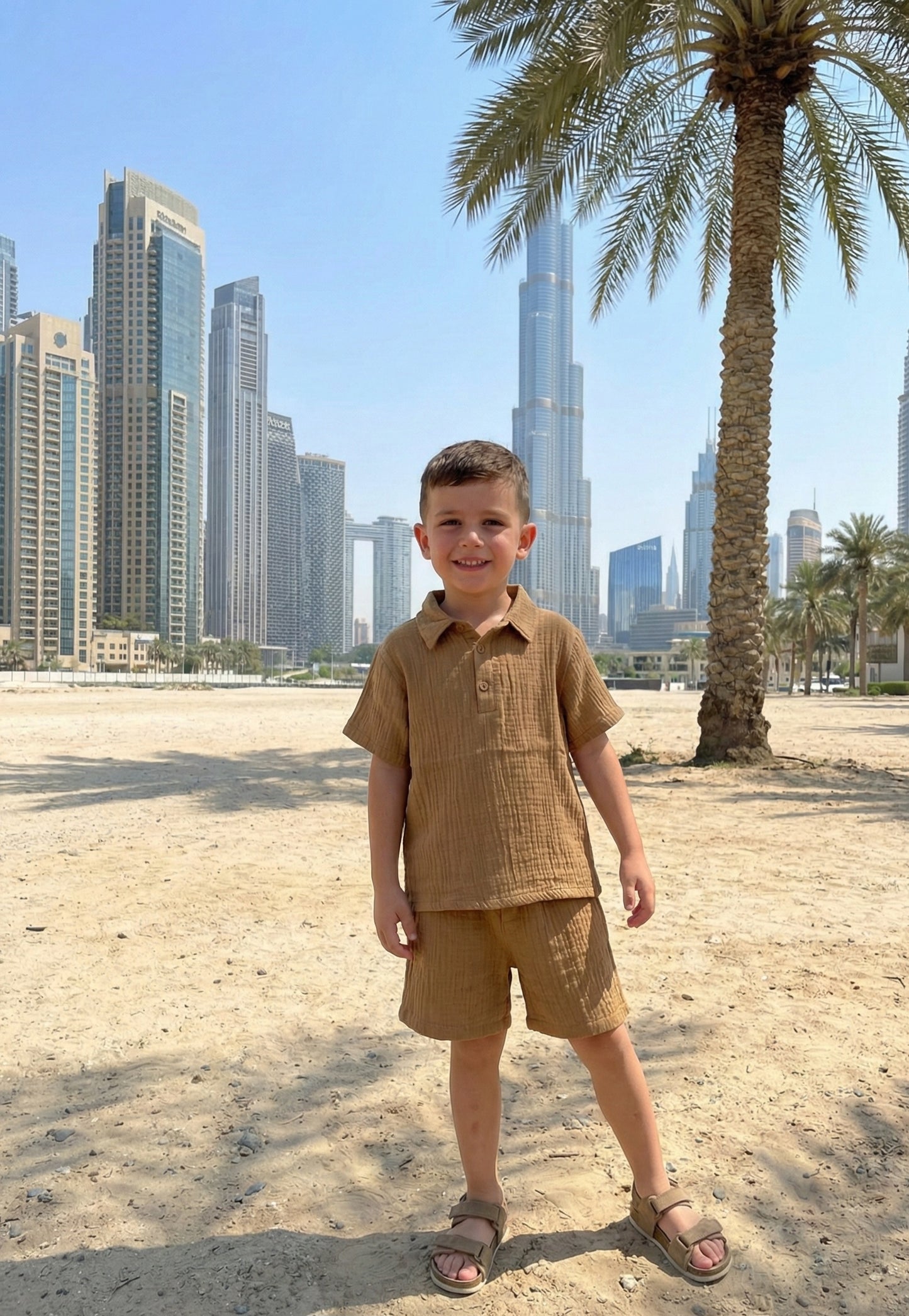 Organic Muslin Cotton Brown Polo & Shorts Set (2-6 Years)