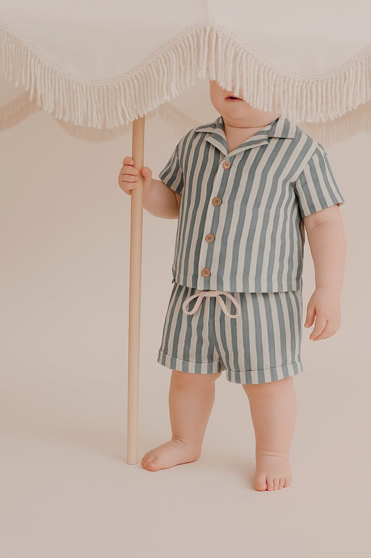 Riviera Navy Striped Set – Organic Muslin Cotton