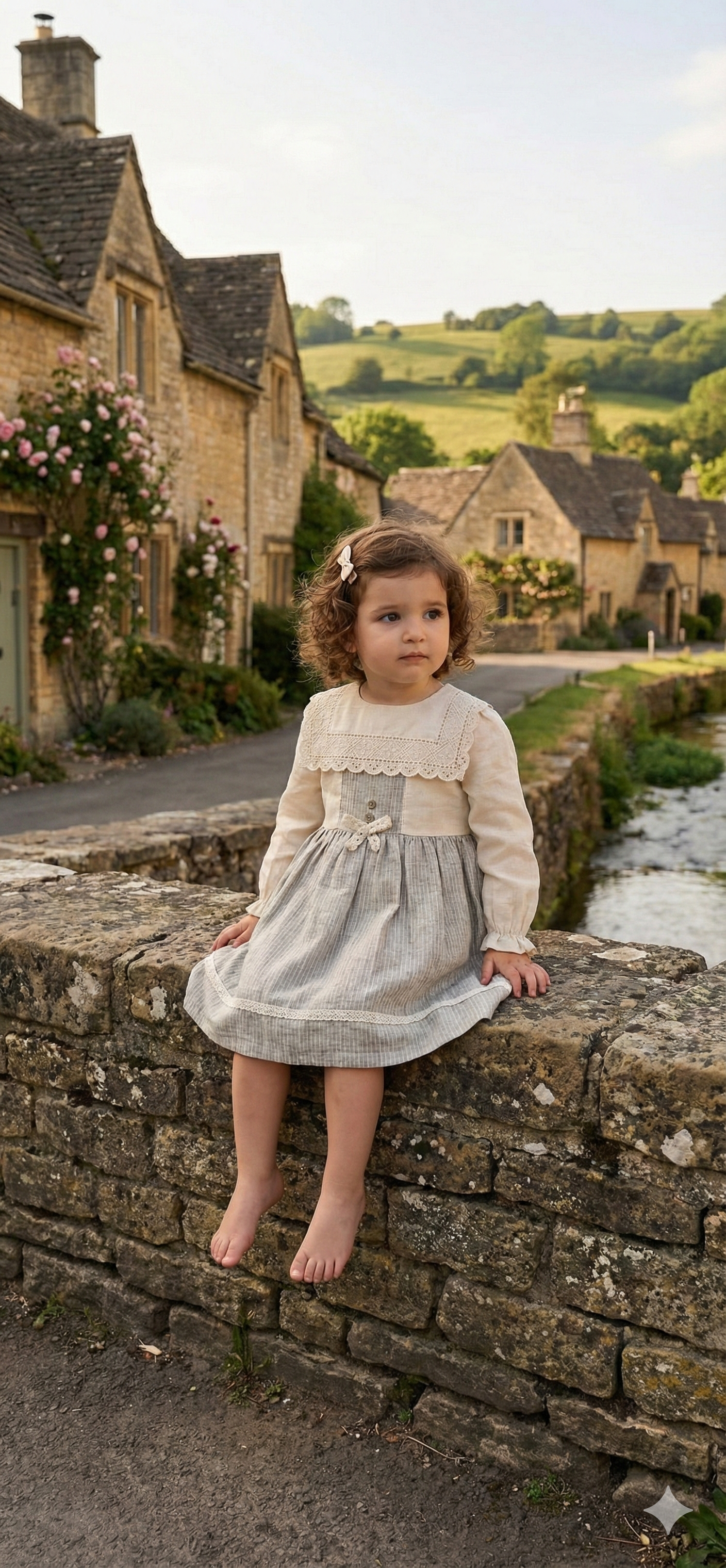 Vintage Lace Panel Linen Dress - Soft Oat & Grey Stripe
(Girls Linen Dress | 2-3 Years to 5-6 Years)