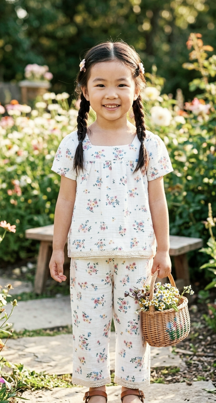 Ditsy Bloom Organic Muslin Top & Trouser Set