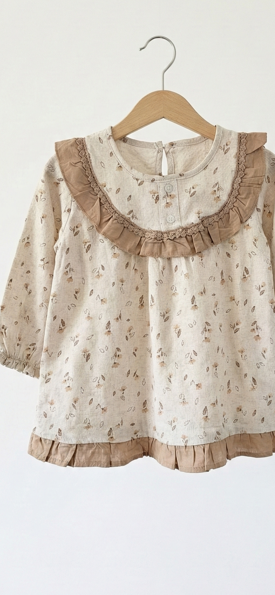 Organic Cotton Ruffle Collar Baby Dress Soft Botanical Print