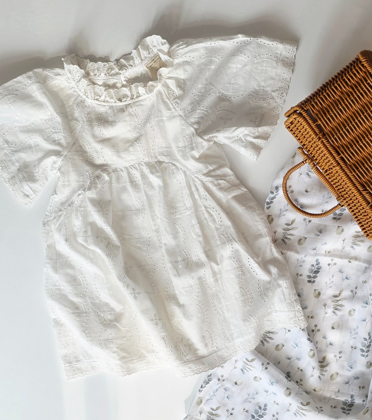 Girls - White Organic Cotton Summer Dress | Broderie Anglaise | Sizes 2–6 Years