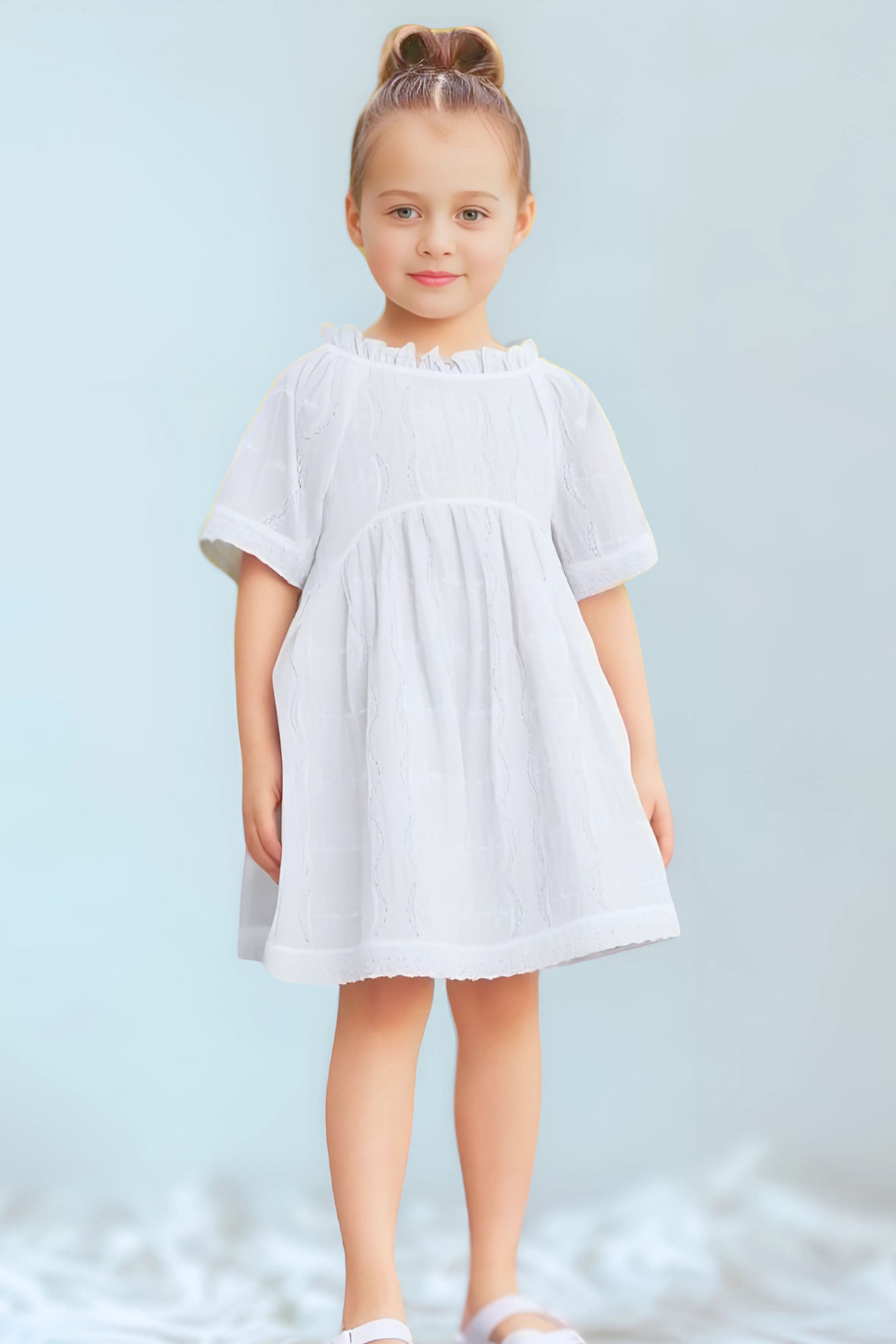 Girls - White Organic Cotton Summer Dress | Broderie Anglaise | Sizes 2–6 Years