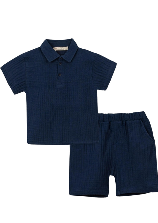 Organic Muslin Cotton Navy Polo & Shorts Set (2-6 Years)