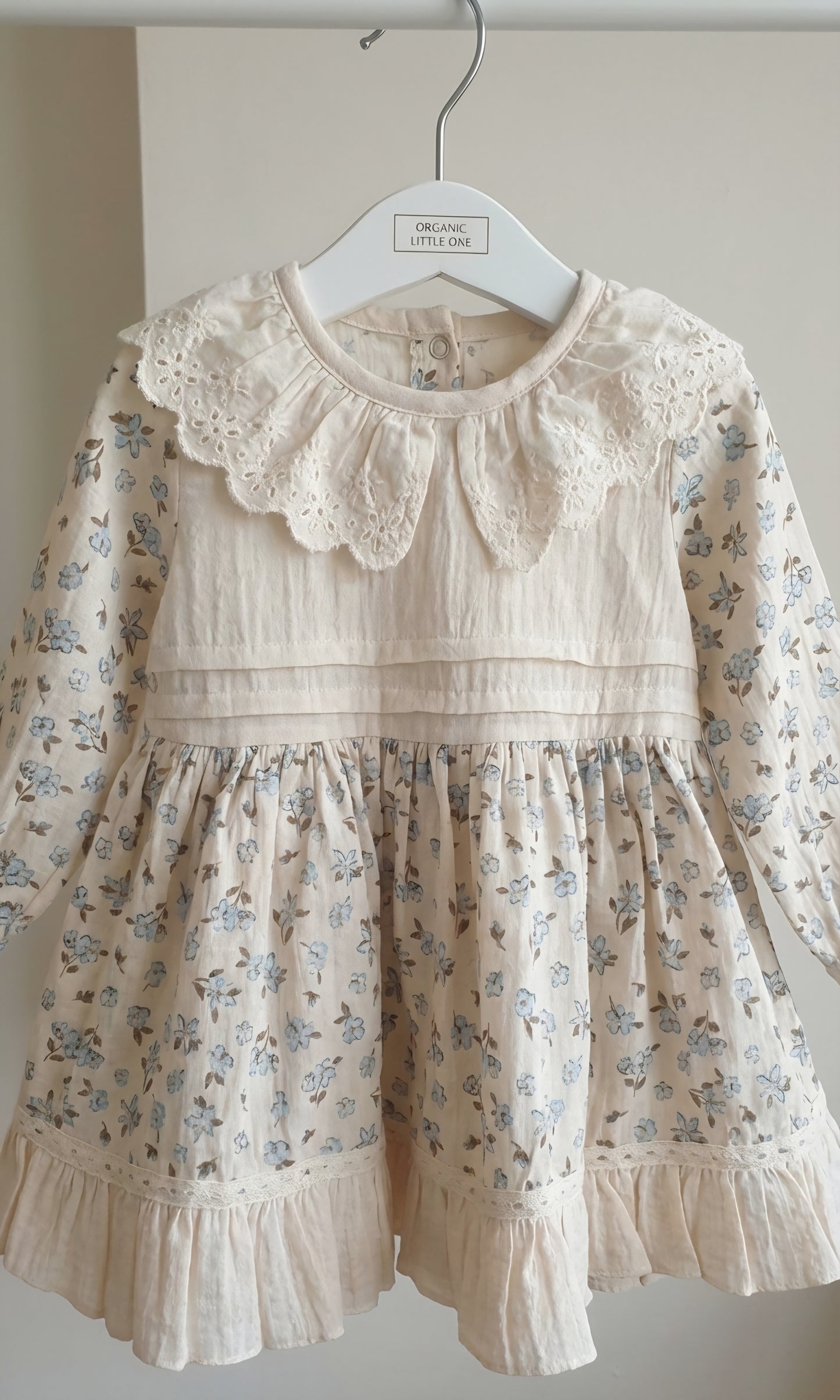 Blue Floral Muslin Cotton Dress with Lace Collar | Baby & Toddler