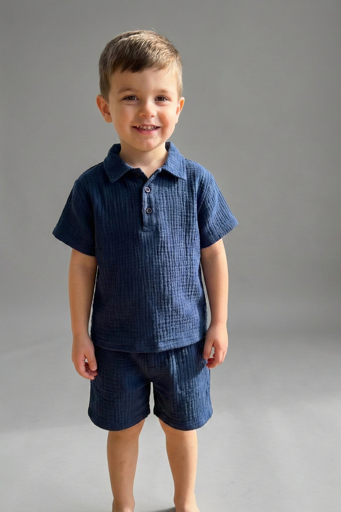 Organic Muslin Cotton Navy Polo & Shorts Set (2-6 Years)