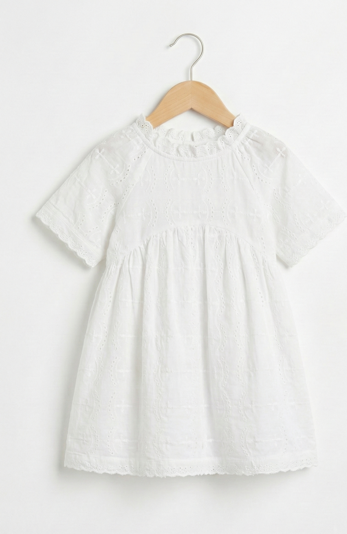 Girls - White Organic Cotton Summer Dress | Broderie Anglaise | Sizes 2–6 Years