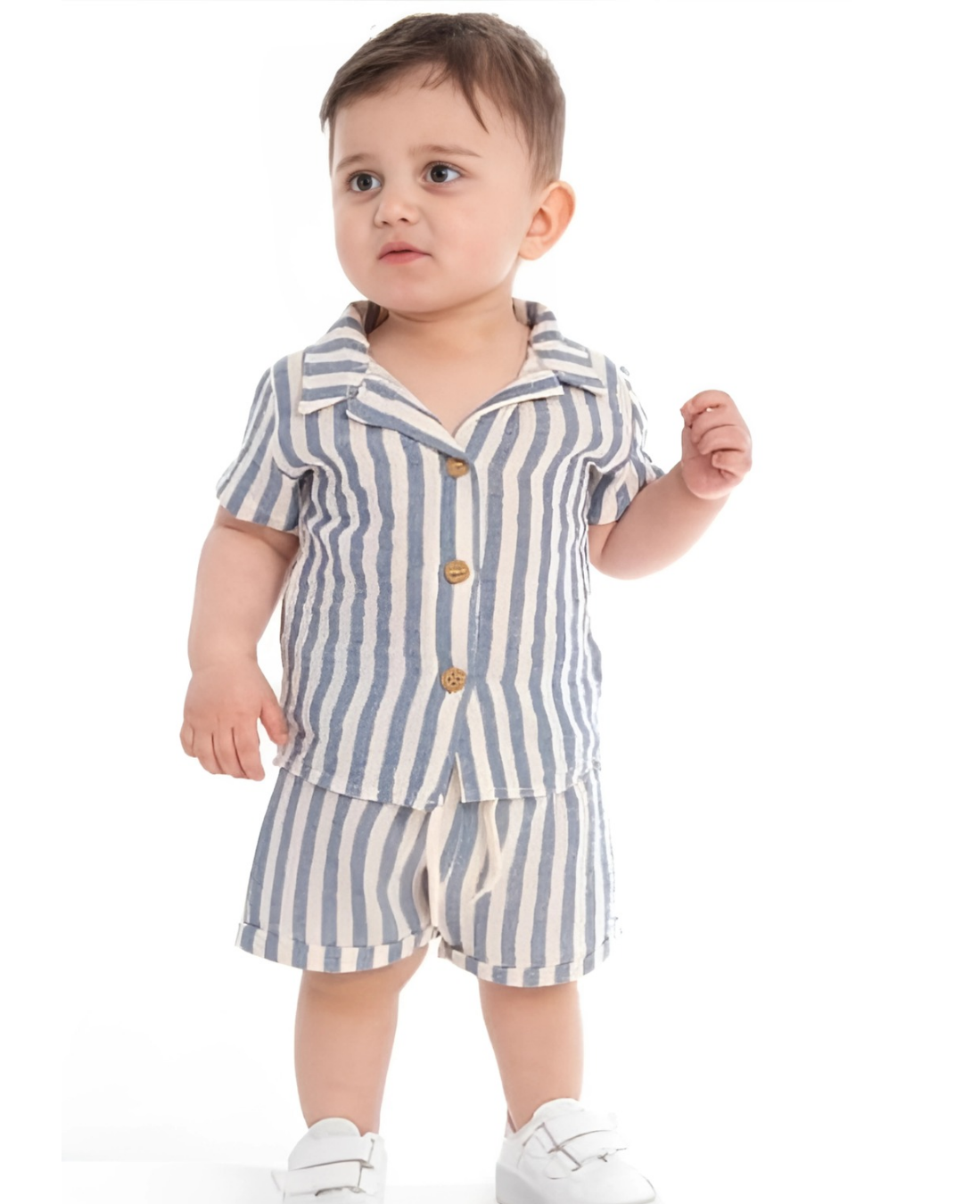 Riviera Navy Striped Set – Organic Muslin Cotton