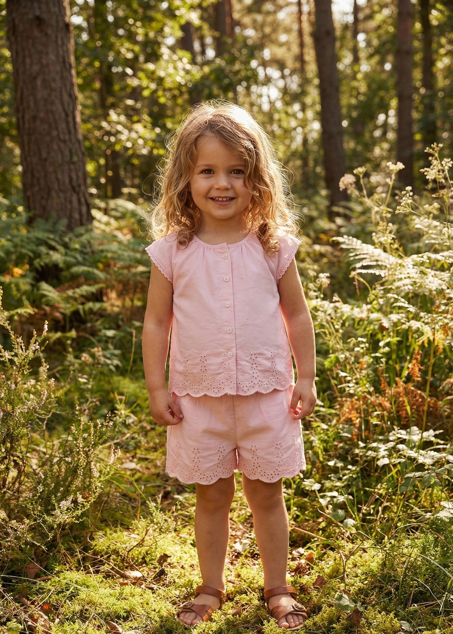 Girls' Broderie Anglaise Cotton Short Set