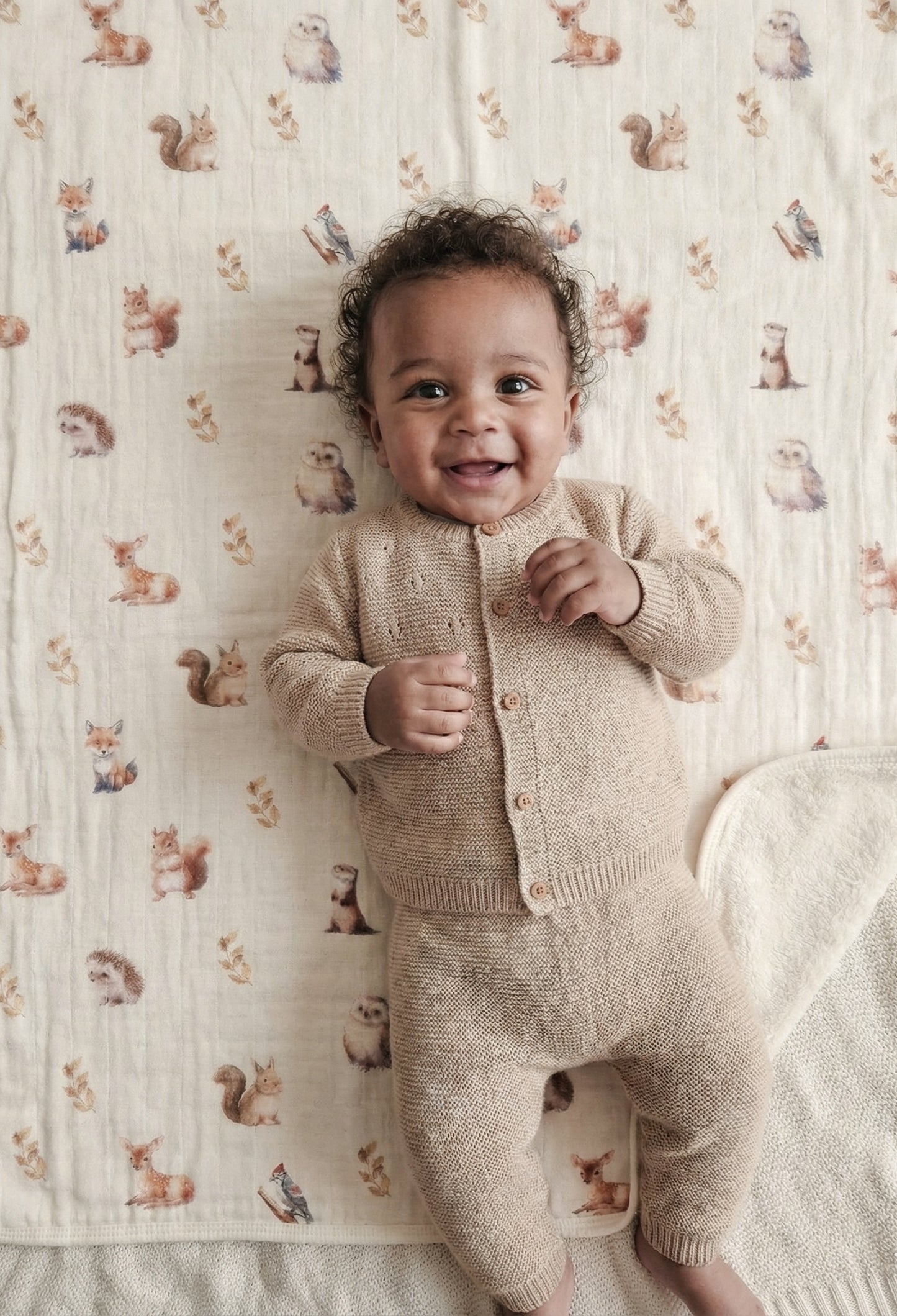 Organic Cotton Knit Cardigan & Dungaree Set - Oatmeal