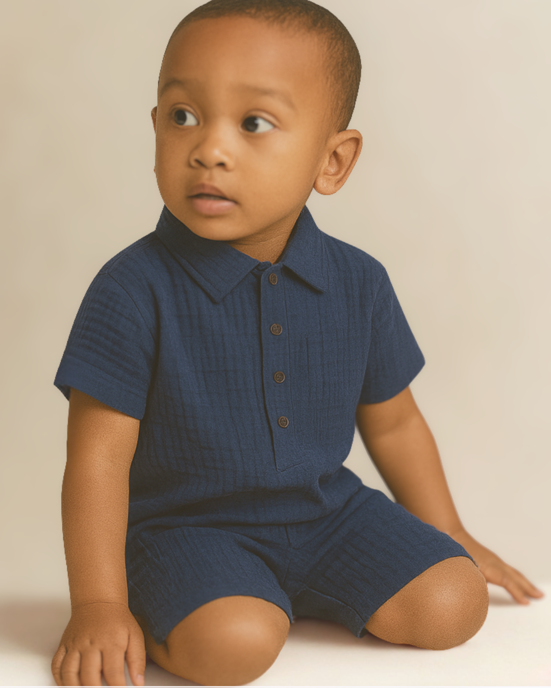 Organic Muslin Cotton Navy Polo & Shorts Set (2-6 Years)