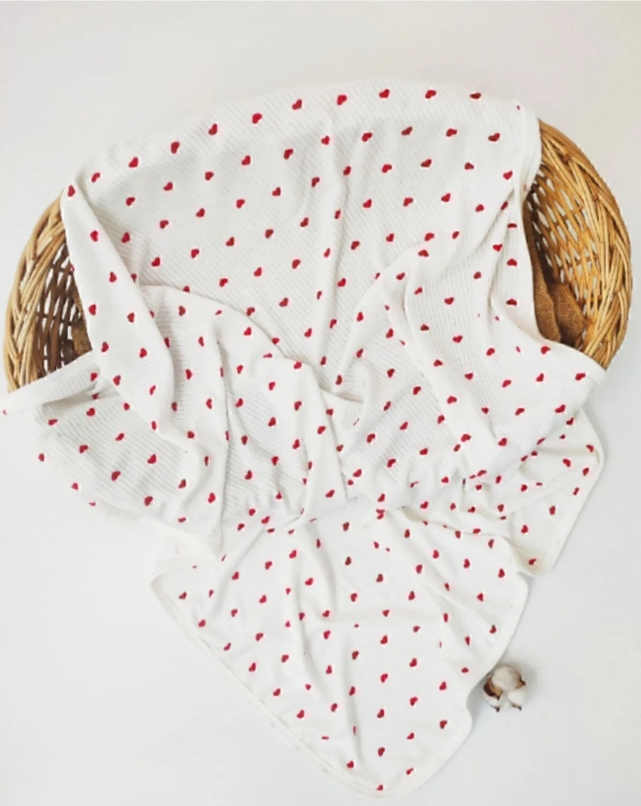 Little Love Hearts Blanket Organic Cotton Baby Blanket – Red Hearts (80x90cm)