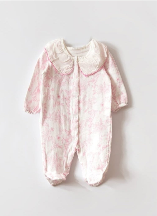 Organic Baby Muslin Romper — Pink Floral Summer Sleepsuit