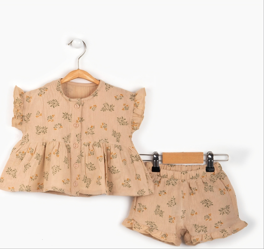 Blossom Organic Muslin Cotton Baby Set – Leaf Terracotta