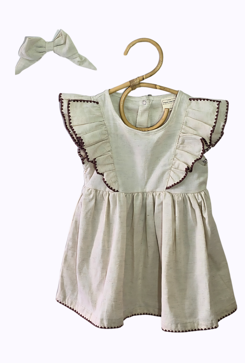Linen Ruffle Baby Girl Dress with Matching Hair Clip — Soft & Elegant Outfit Set