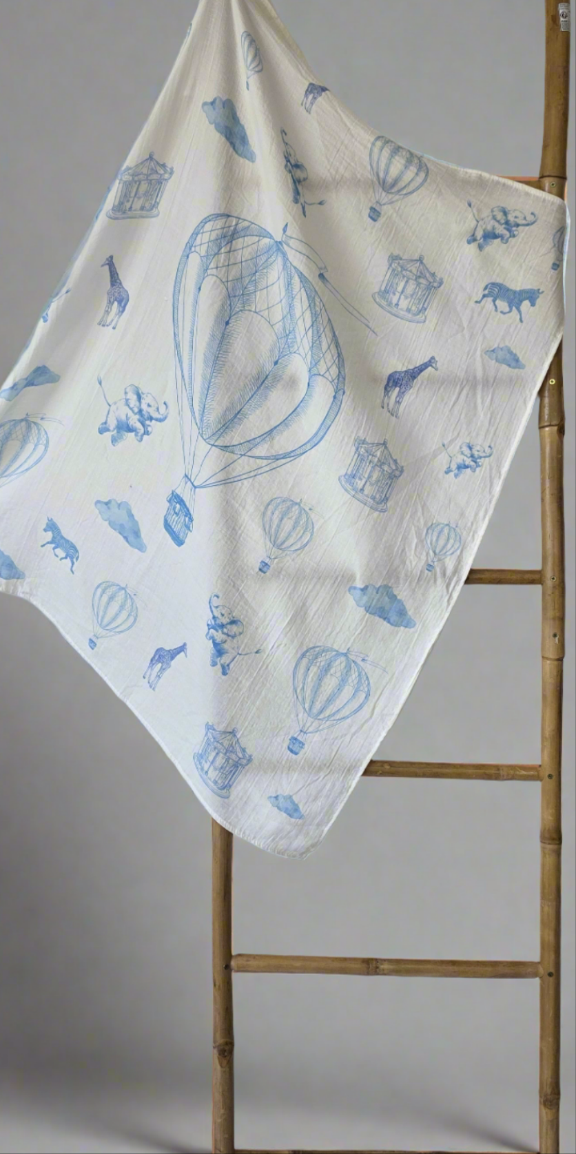 Safari Hot Air Balloon Muslin Blanket 90x110cm