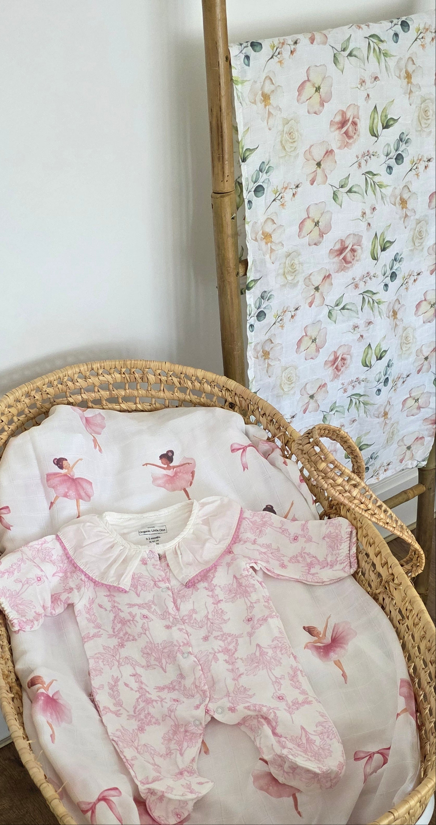 Organic Baby Muslin Romper — Pink Floral Summer Sleepsuit