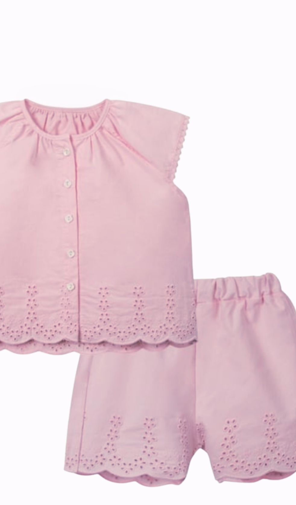 Girls' Broderie Anglaise Cotton Short Set – White (2-3 Years, 3-4 Years, 4-5 Years, 5-6 Years)