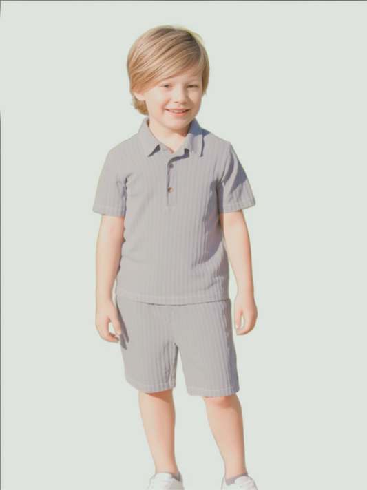 Organic Muslin Cotton Grey Polo & Shorts Set (2-6 Years)
