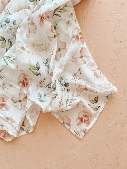Floral Organic Muslin Baby Blanket 90X110cm