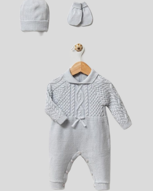 Newborn Organic Cotton Knit Romper Set- Pastel Blue