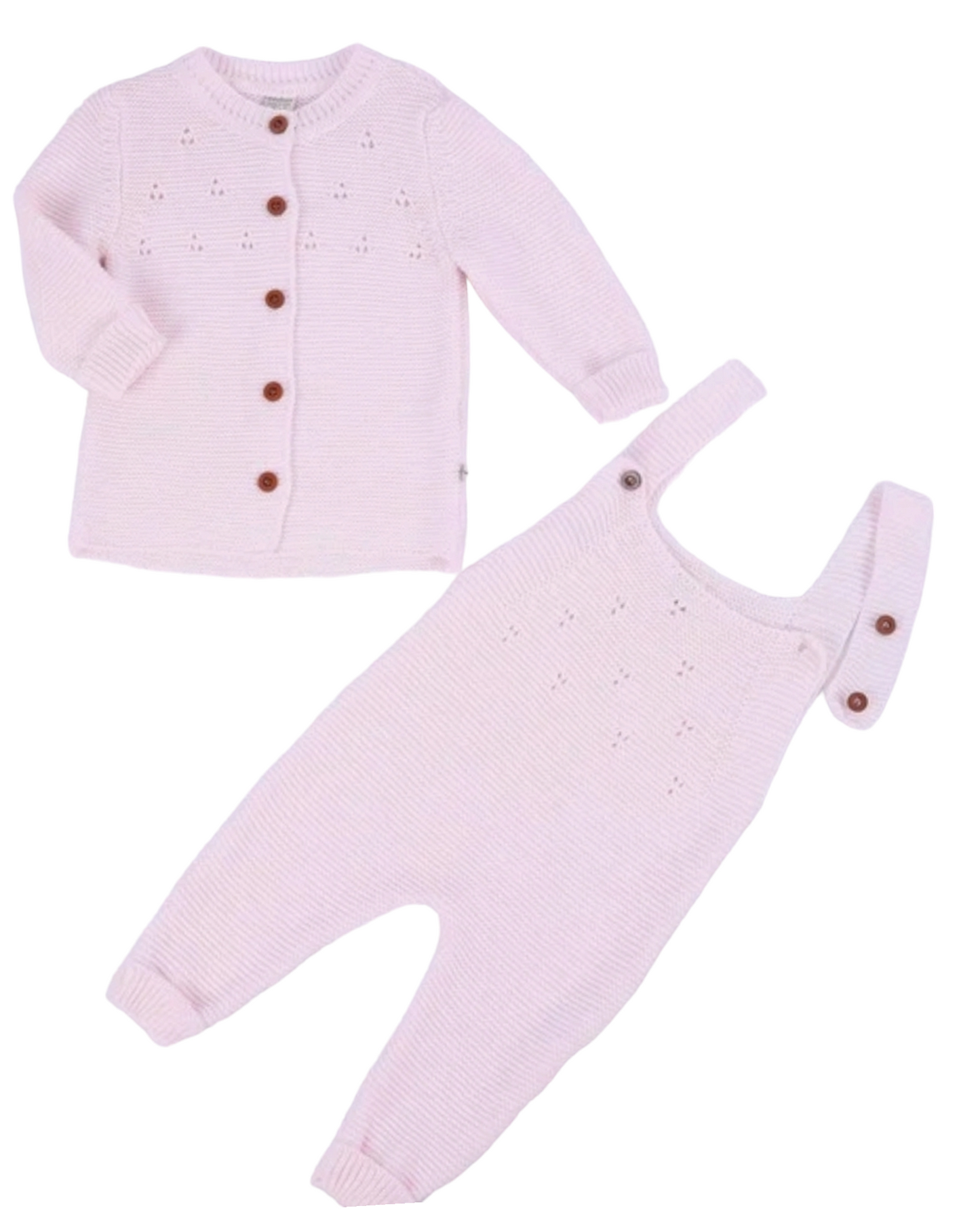 Organic Little One Knitted Dungaree & Cardigan Set -Pastel pink