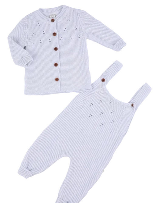 Organic Little One Knitted Dungaree & Cardigan Set -Pastel Blue