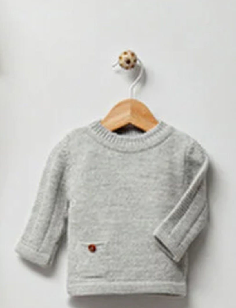Wool Knit Baby Sweater - Grey