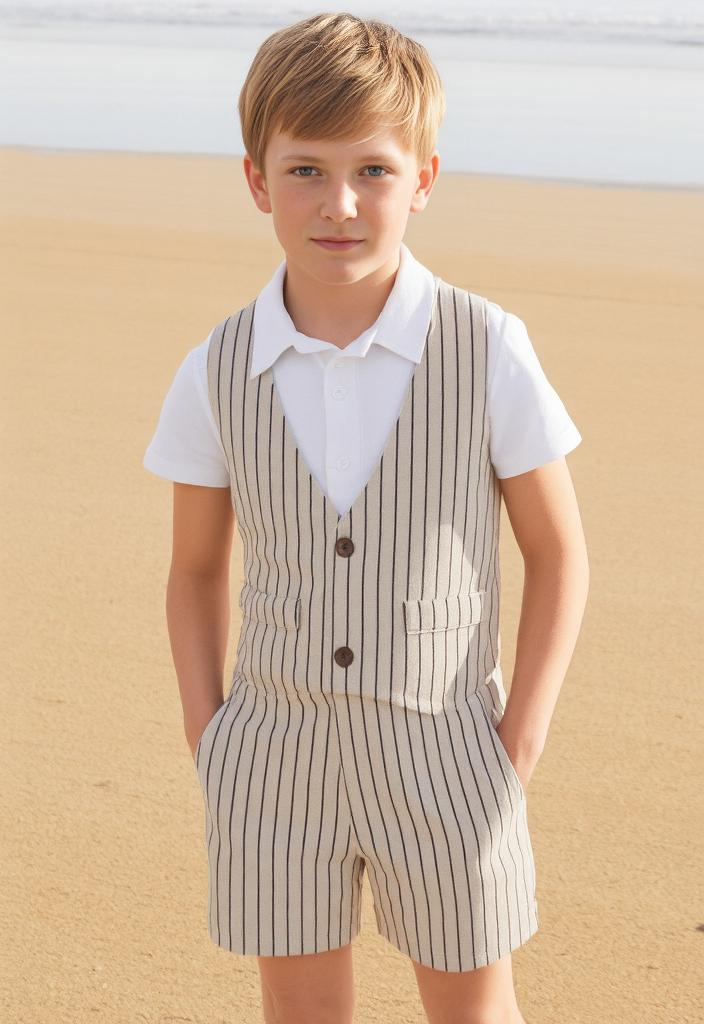Boys Organic Cotton Striped Waistcoat | Adjustable Back | Formal & Casual 2-6 years