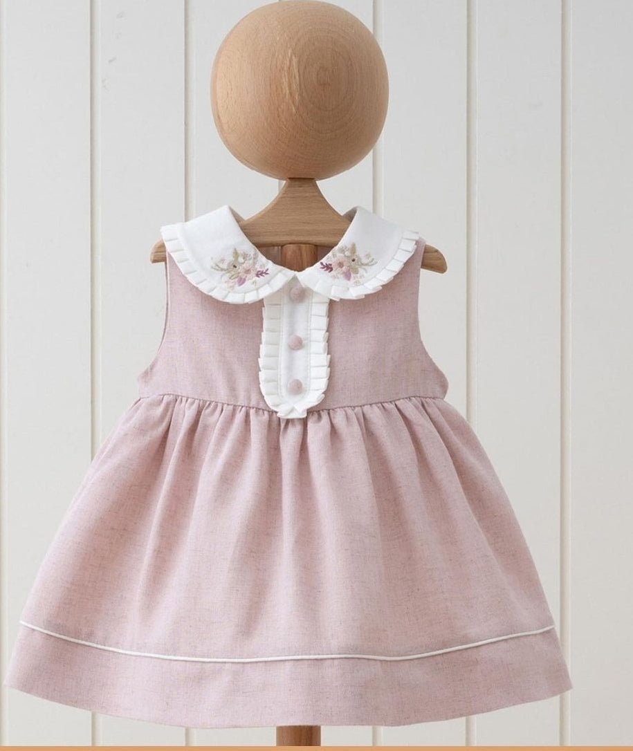 Baby Linen Collared Dress - Pink - Organic little one