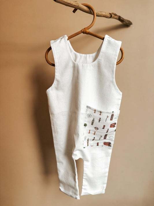 Handmade London Design Romper Pure Linen Kids 6m+ 4 Yrs - Organic little one