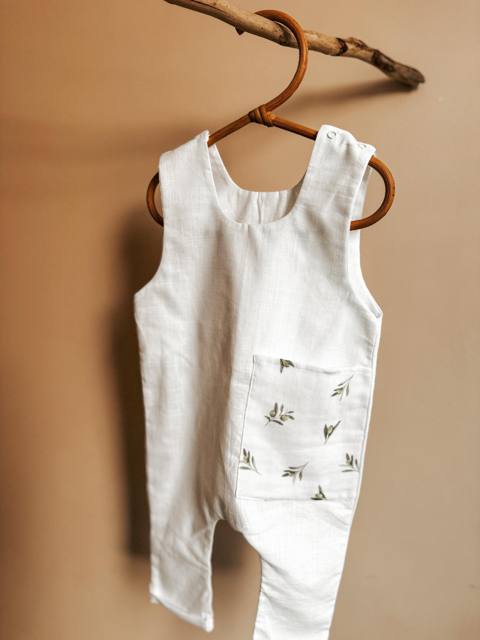 Handmade Olive Design Romper Pure Linen Kids 6m+ 4 Yrs - Organic little one