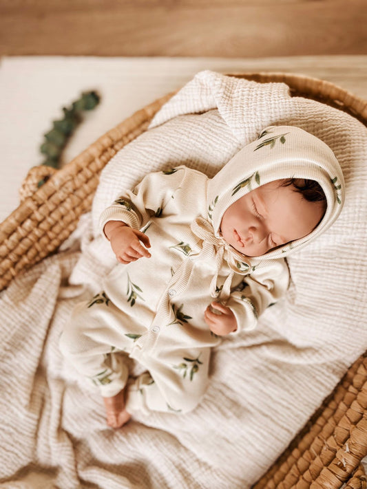 Olive Print Organic Baby Bonnet - Organic little one