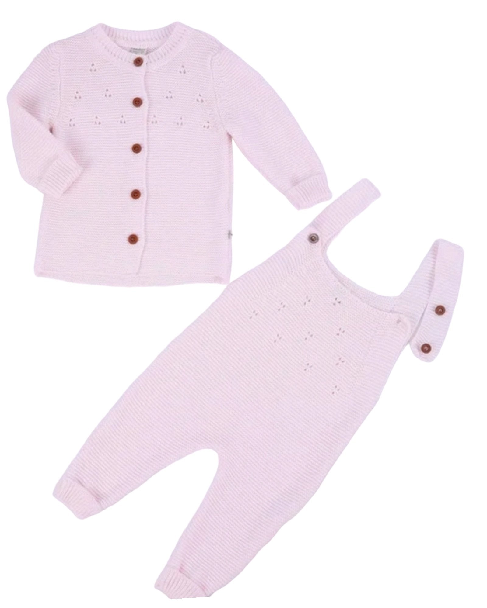 Organic Little One Knitted Dungaree & Cardigan Set - Pastel pink - Organic little one