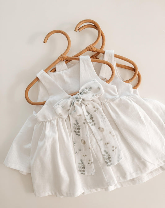 Pure Linen Botanic Bow Girls Dress - Organic little one