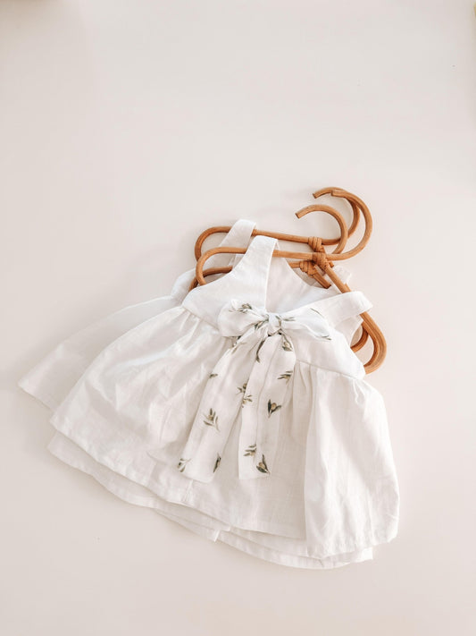 Pure Linen Olive Bow Girls Dress - Organic little one