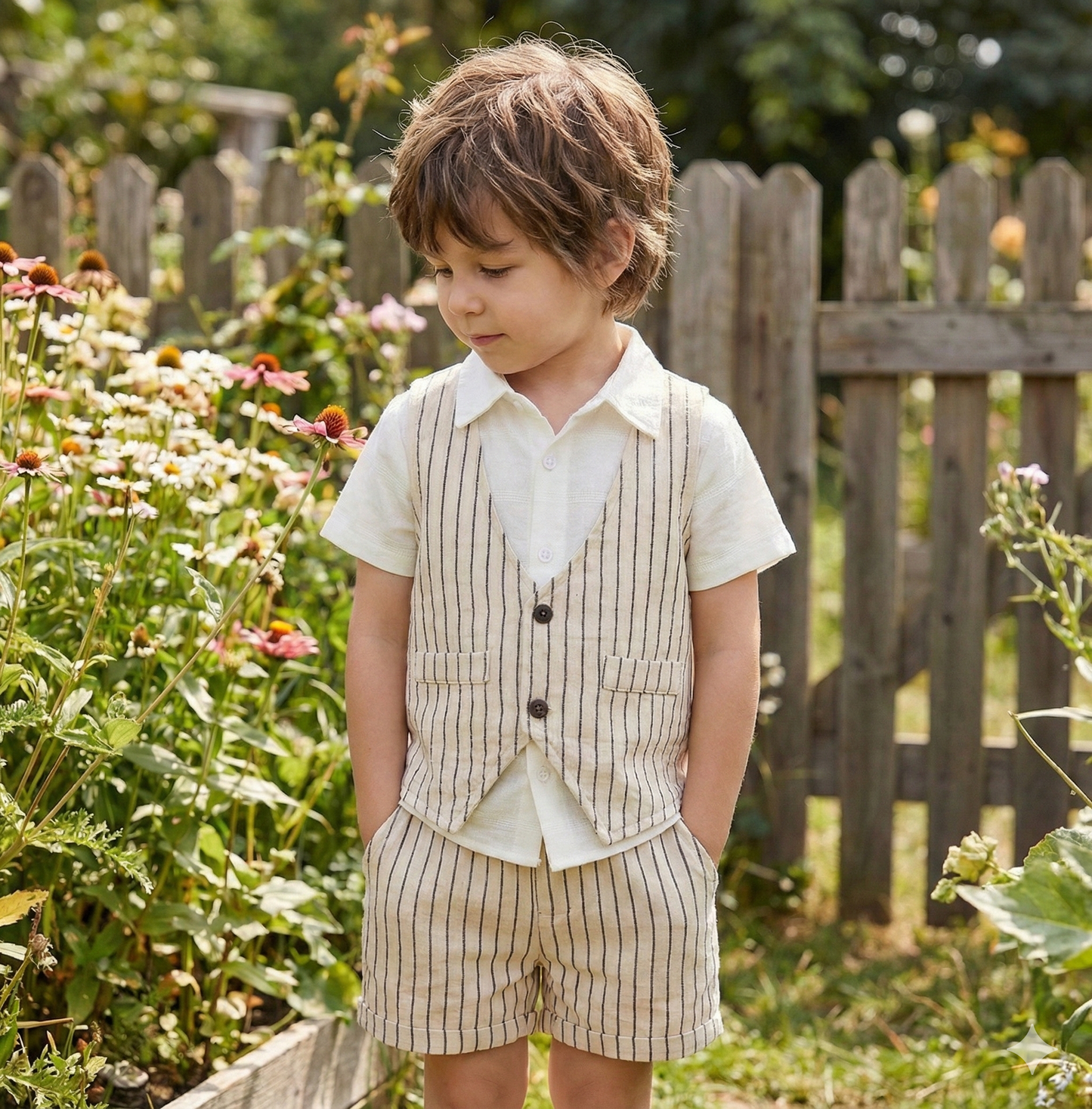 Boys Organic Cotton Striped Waistcoat | Adjustable Back | Formal & Casual 2-6 years